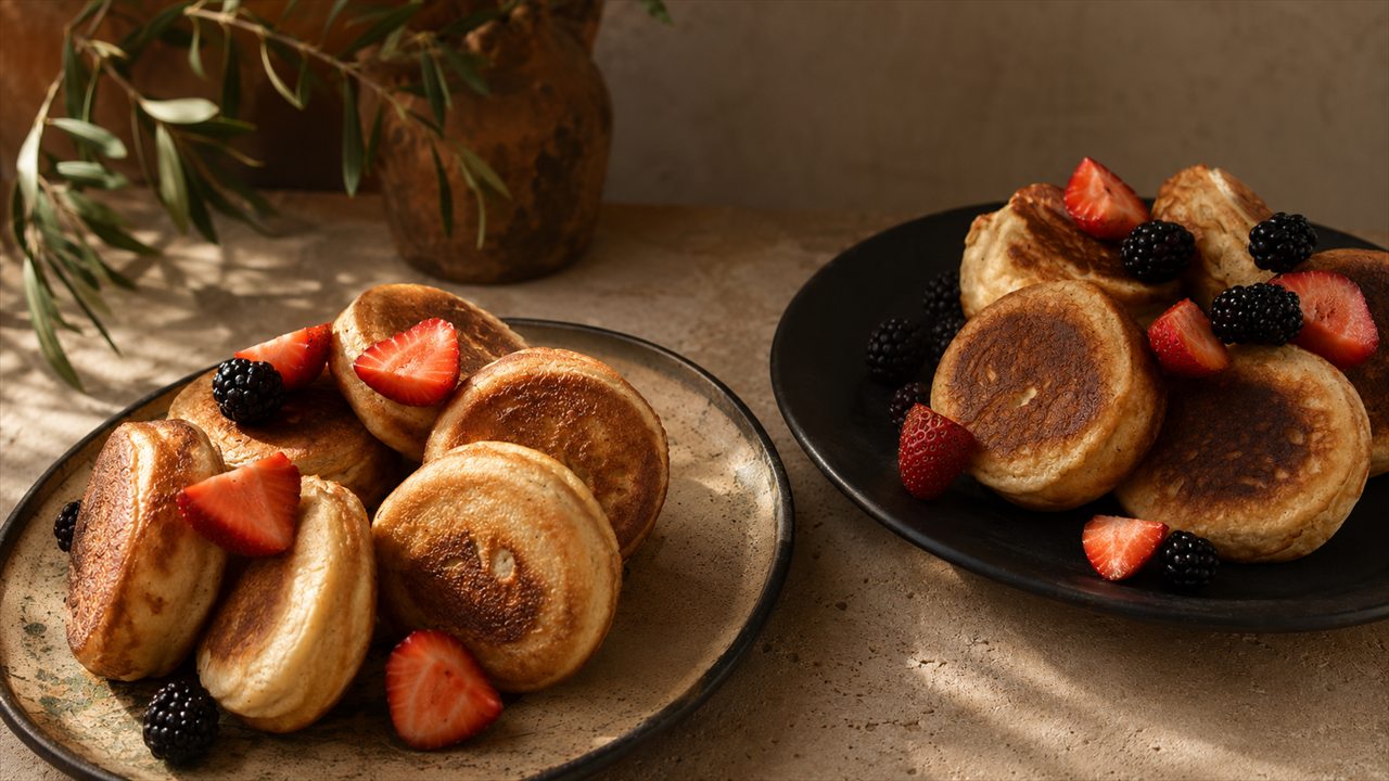 Hot cakes con fresas y zarzamoras